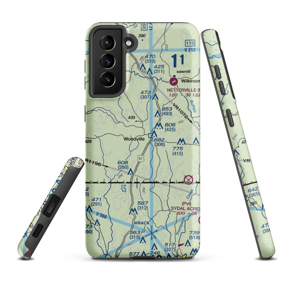 Green Acres Airport (12MS) VFR Sectional Samsung Phone Case Samsung Galaxy S21 FE model shown