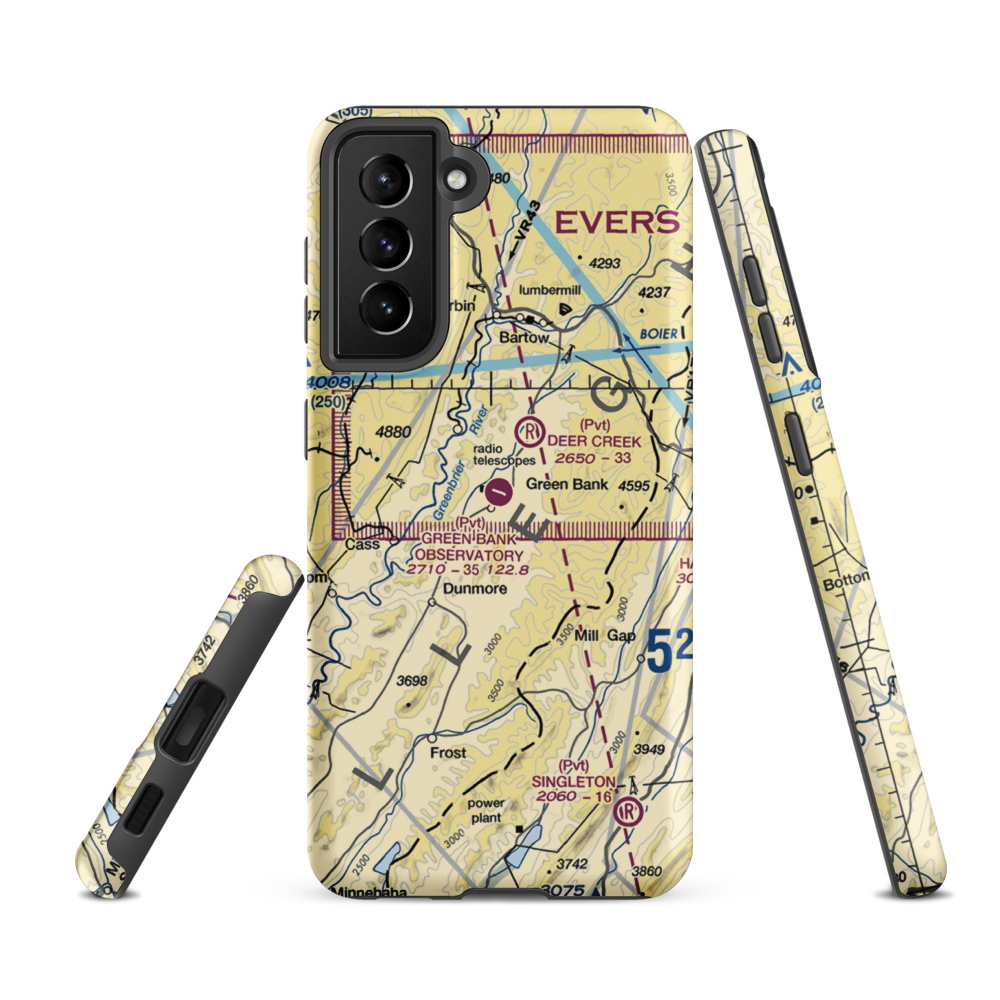Green Bank Observatory Airport (WV52) VFR Sectional Samsung Phone Case Samsung Galaxy S21 FE model shown