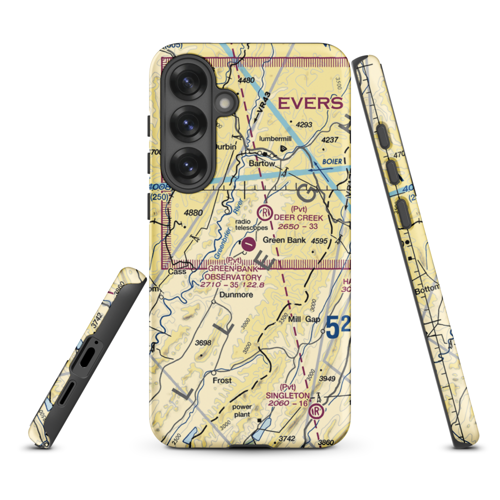 Green Bank Observatory Airport (WV52) VFR Sectional Samsung Phone Case Samsung Galaxy S25 Plus model shown