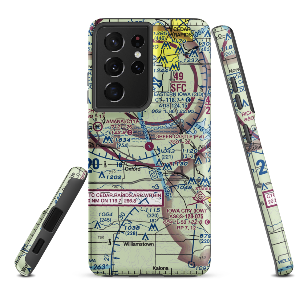 Green Castle Airport (IA24) VFR Sectional Samsung Phone Case Samsung Galaxy S21 Plus model shown