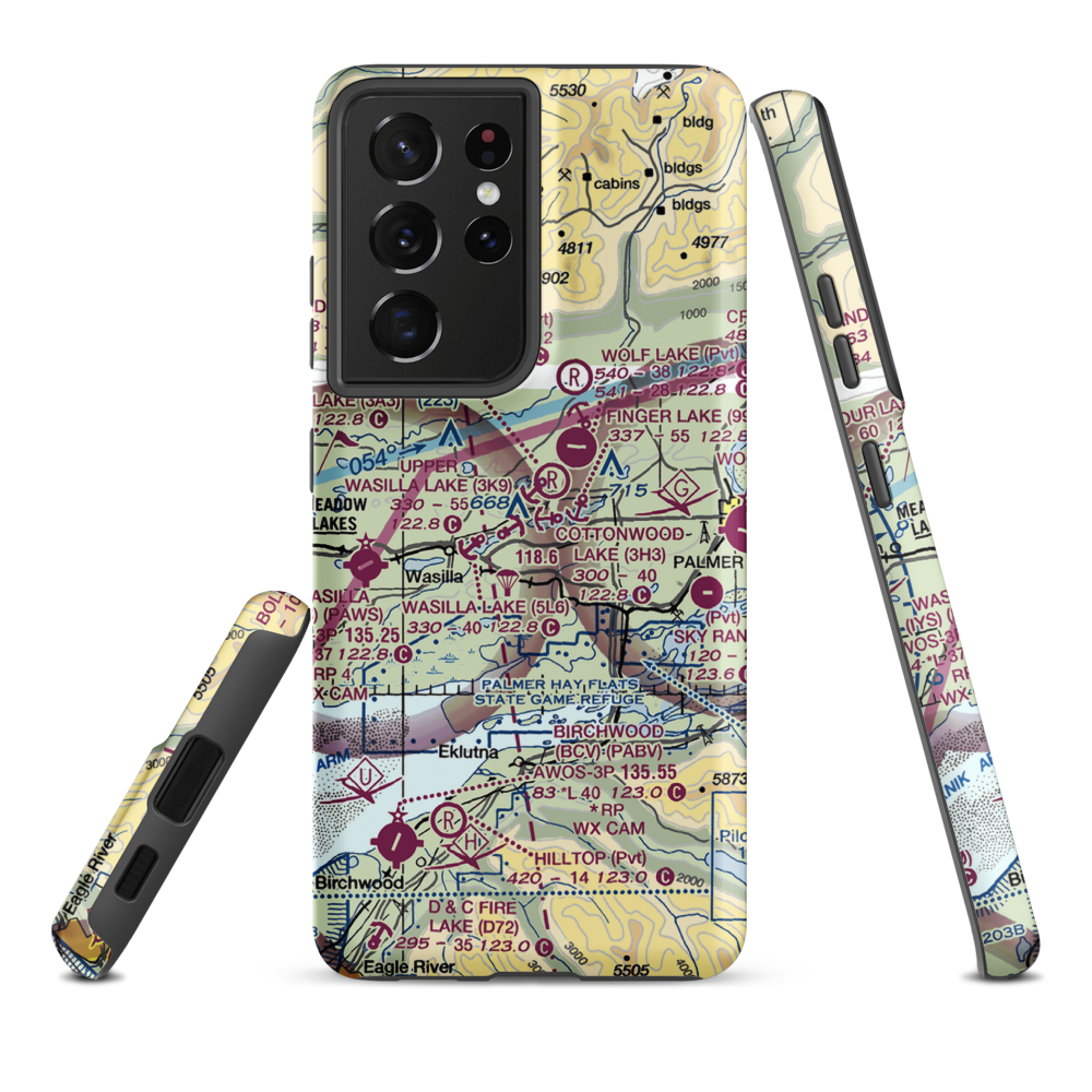 Green's Strip (AK65) VFR Sectional Samsung Phone Case Samsung Galaxy S21 Plus model shown