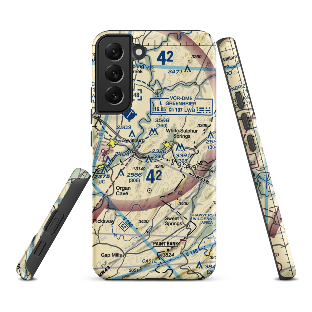 Greenbrier Airport (SSU) VFR Sectional Samsung Phone Case Samsung Galaxy S22 Plus model shown