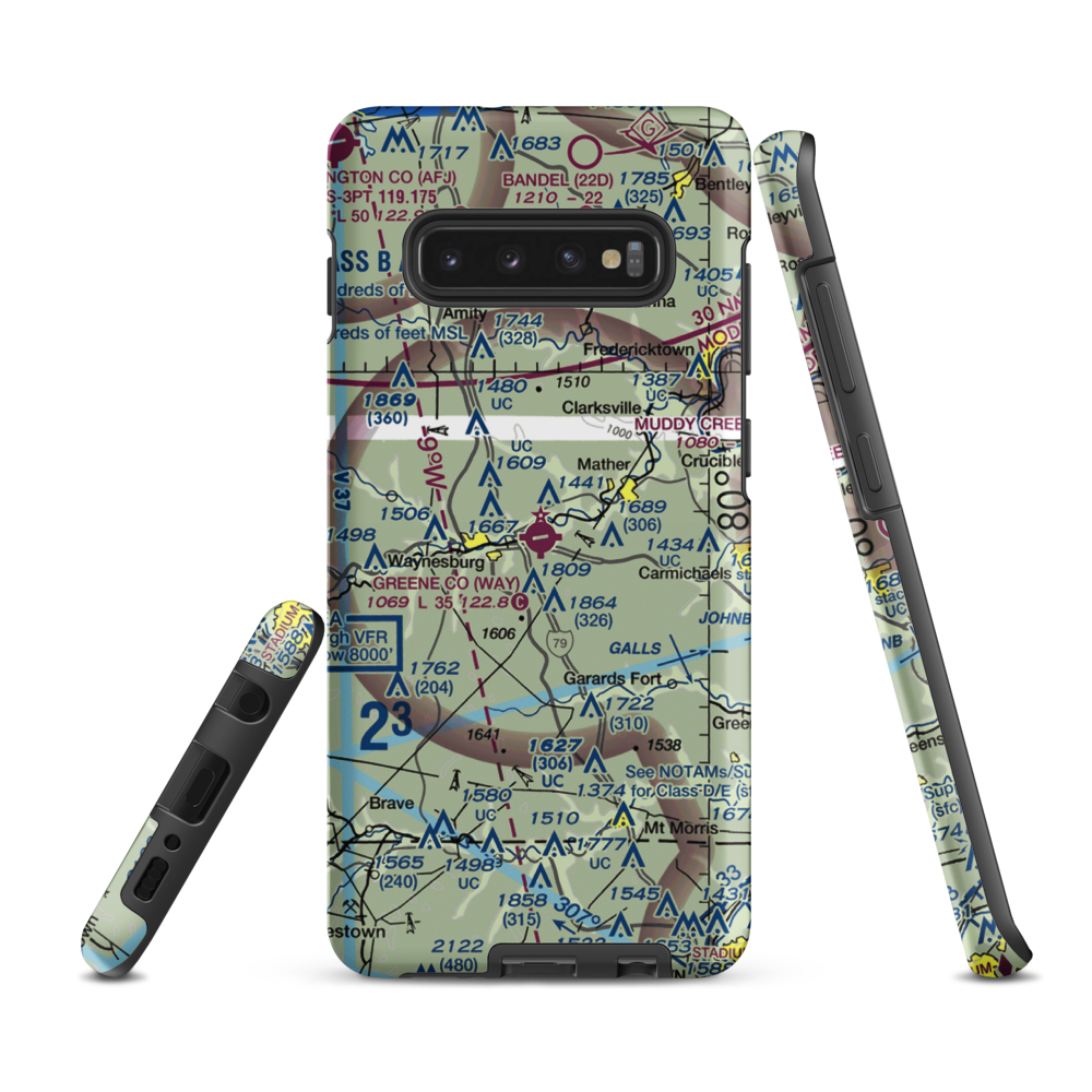 Greene County Airport (WAY) VFR Sectional Samsung Phone Case Samsung Galaxy S10 Plus model shown