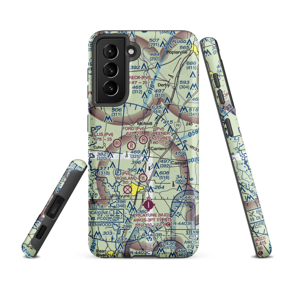 Greener Pastures Airpark (13MS) VFR Sectional Samsung Phone Case Samsung Galaxy S21 FE model shown