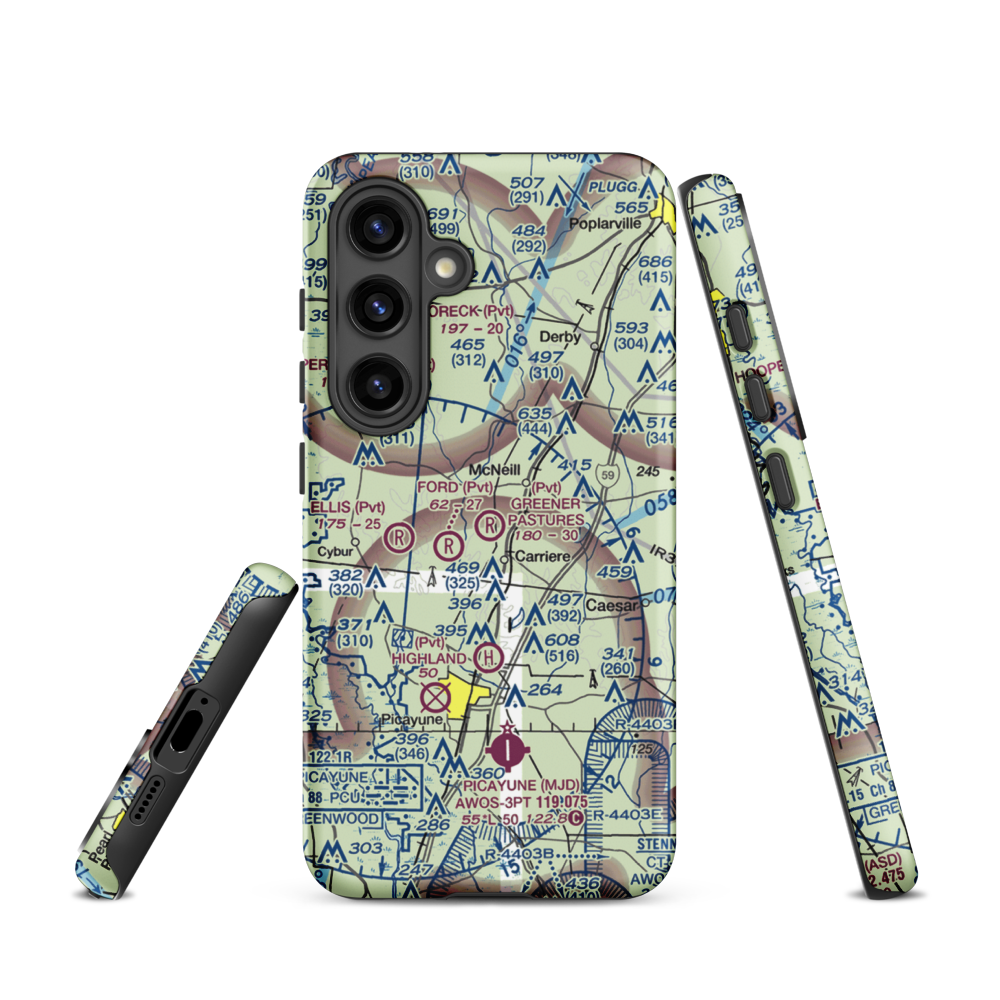 Greener Pastures Airpark (13MS) VFR Sectional Samsung Phone Case Samsung Galaxy S24 model shown