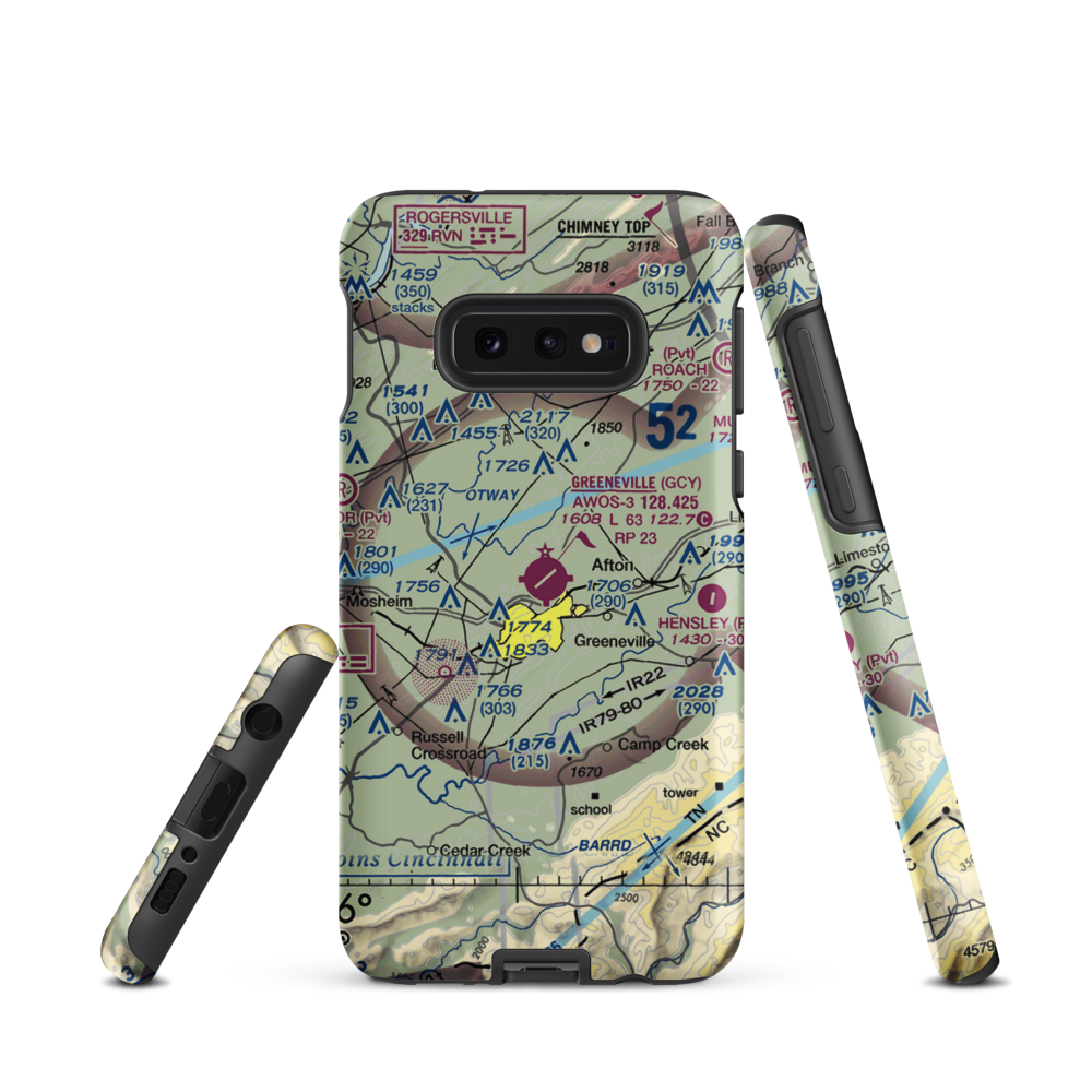 Greeneville-Greene County Municipal Airport (GCY) VFR Sectional Samsung Phone Case Samsung Galaxy S10e model shown