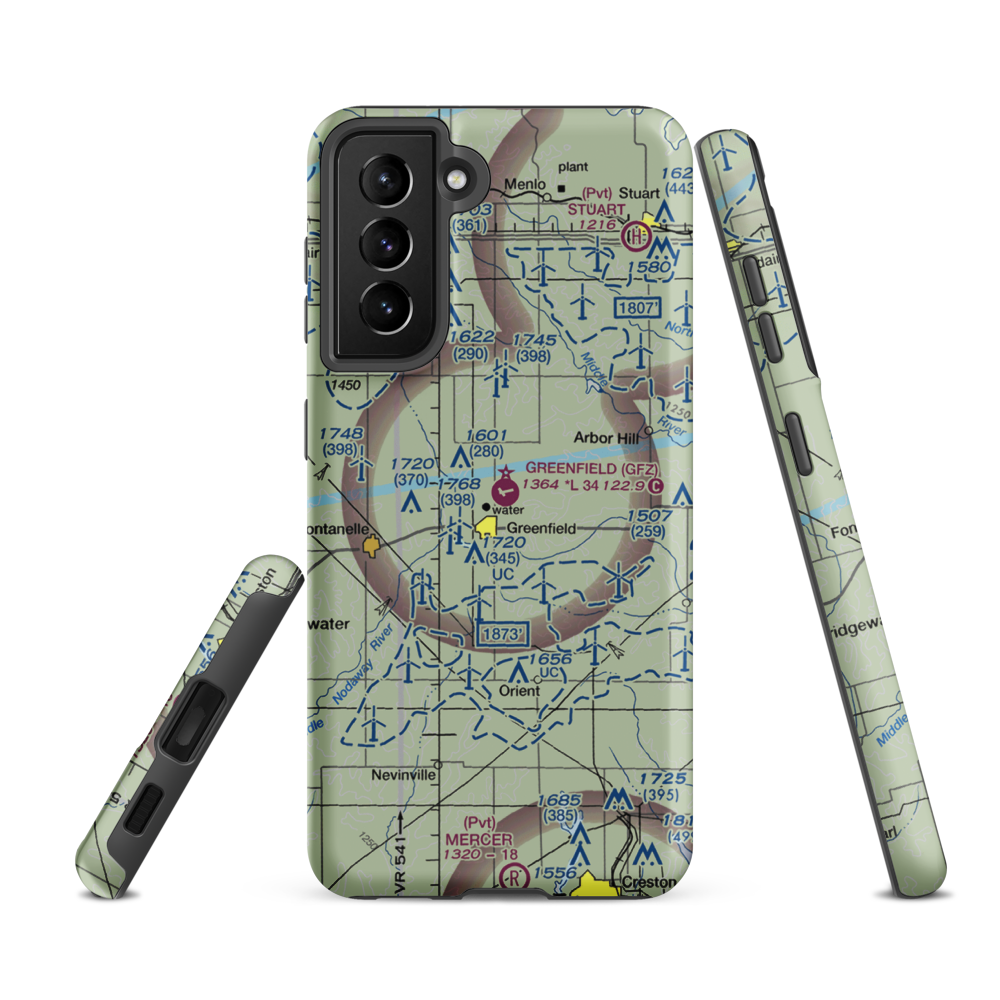 Greenfield Municipal Airport (GFZ) VFR Sectional Samsung Phone Case Samsung Galaxy S21 FE model shown