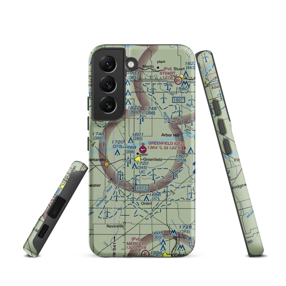 Greenfield Municipal Airport (GFZ) VFR Sectional Samsung Phone Case Samsung Galaxy S22 model shown