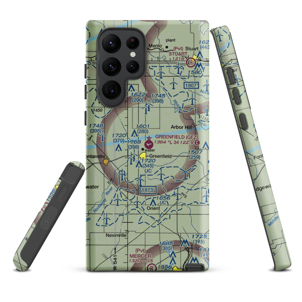 Greenfield Municipal Airport (GFZ) VFR Sectional Samsung Phone Case Samsung Galaxy S22 Ultra model shown