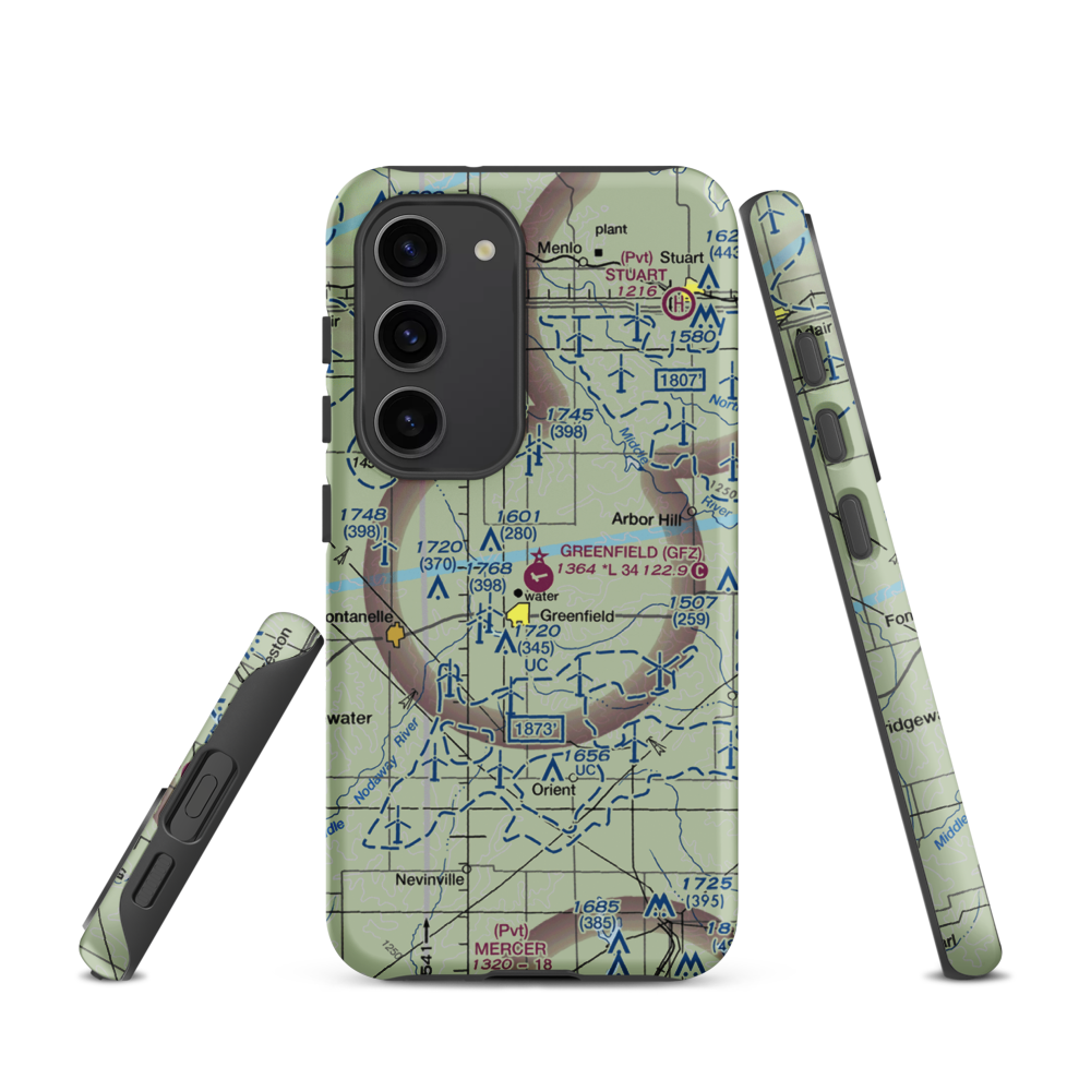 Greenfield Municipal Airport (GFZ) VFR Sectional Samsung Phone Case Samsung Galaxy S23 model shown