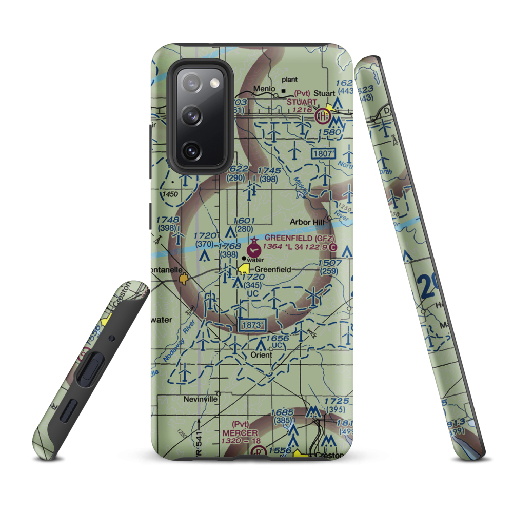 Greenfield Municipal Airport (GFZ) VFR Sectional Samsung Phone Case Samsung Galaxy S20 FE model shown