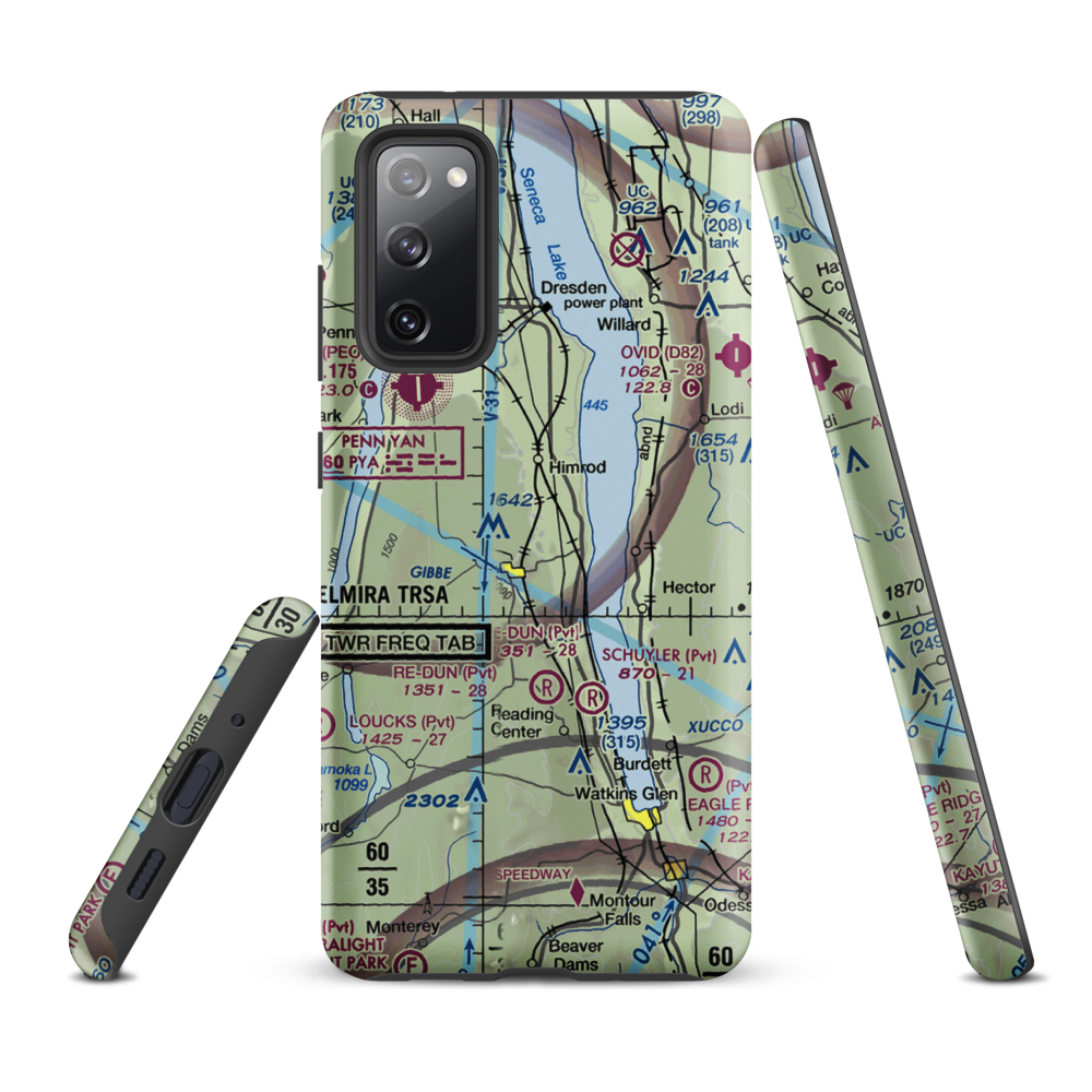 Greenlawn Farm Airport (38NY) VFR Sectional Samsung Phone Case Samsung Galaxy S20 FE model shown