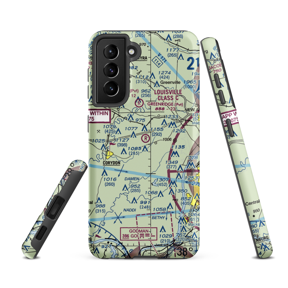 Greenridge RLA Restricted Landing Area (IN14) VFR Sectional Samsung Phone Case Samsung Galaxy S21 FE model shown