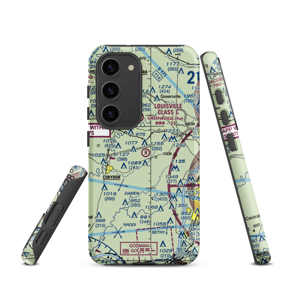 Greenridge RLA Restricted Landing Area (IN14) VFR Sectional Samsung Phone Case Samsung Galaxy S23 model shown