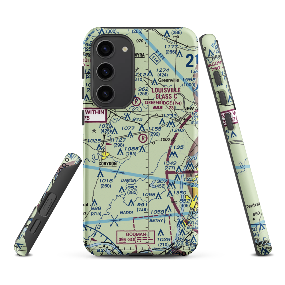Greenridge RLA Restricted Landing Area (IN14) VFR Sectional Samsung Phone Case Samsung Galaxy S23 Plus model shown