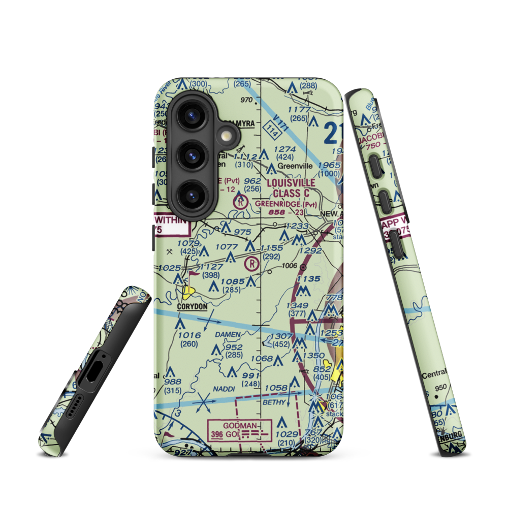 Greenridge RLA Restricted Landing Area (IN14) VFR Sectional Samsung Phone Case Samsung Galaxy S24 model shown