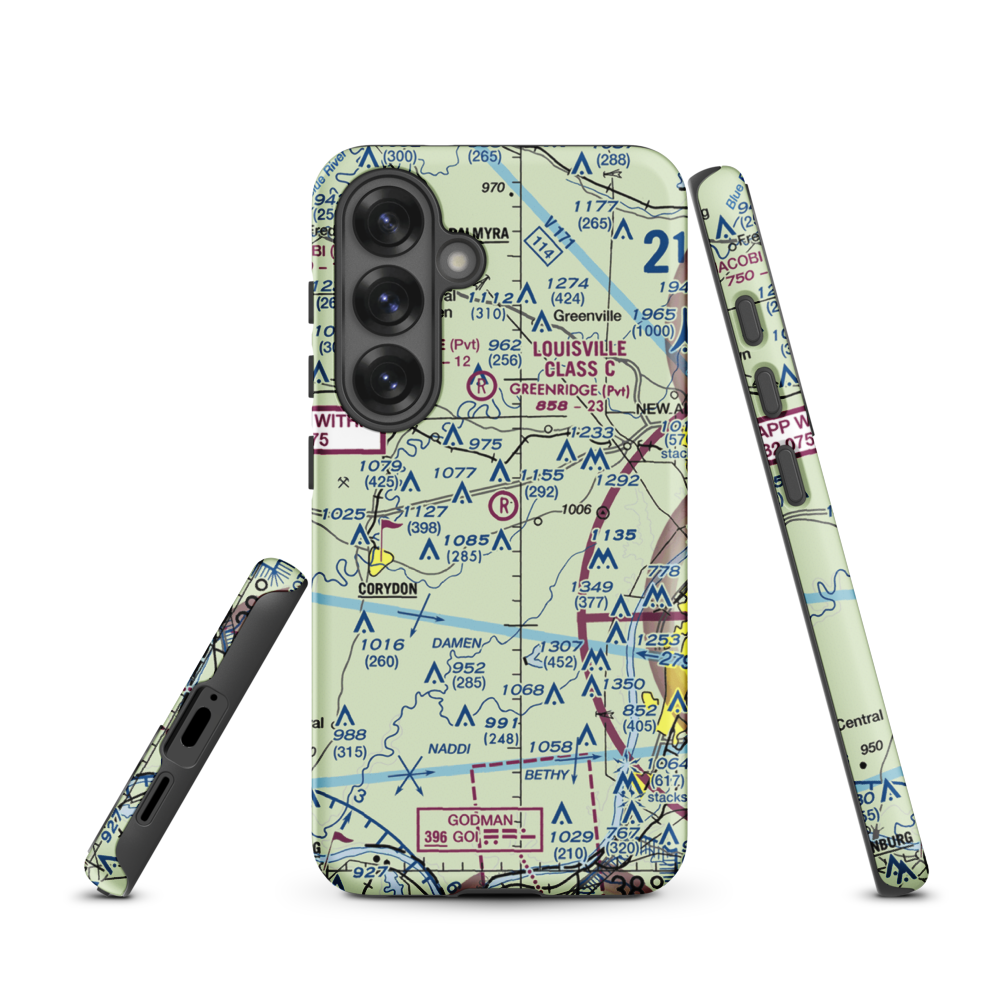Greenridge RLA Restricted Landing Area (IN14) VFR Sectional Samsung Phone Case Samsung Galaxy S25 model shown