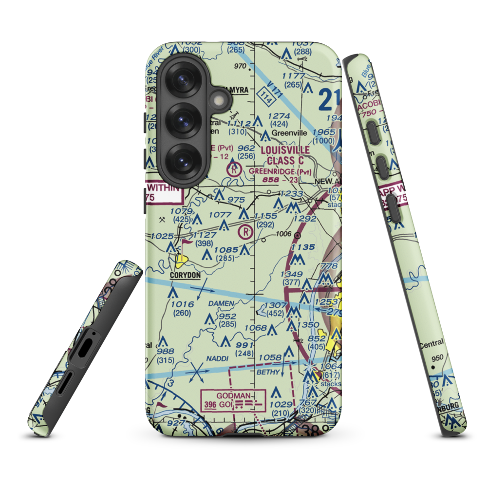 Greenridge RLA Restricted Landing Area (IN14) VFR Sectional Samsung Phone Case Samsung Galaxy S25 Plus model shown
