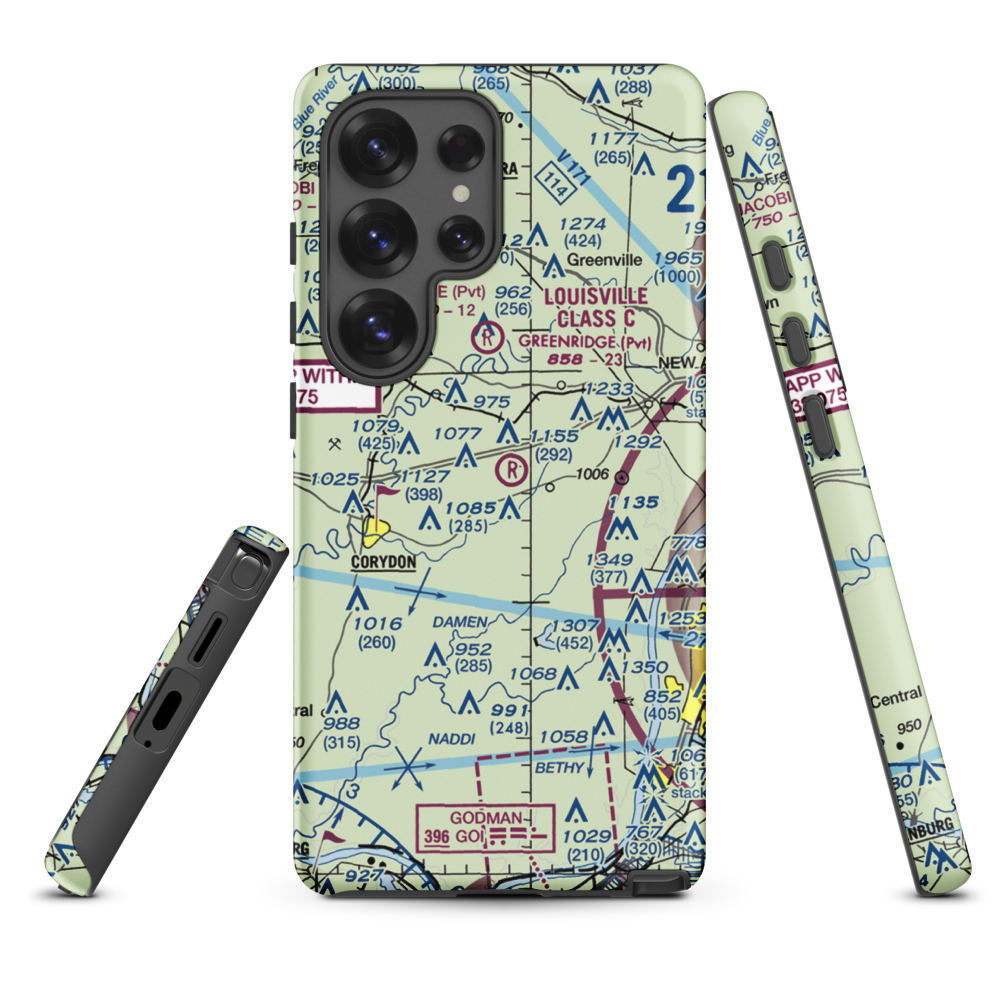 Greenridge RLA Restricted Landing Area (IN14) VFR Sectional Samsung Phone Case Samsung Galaxy S25 Ultra model shown