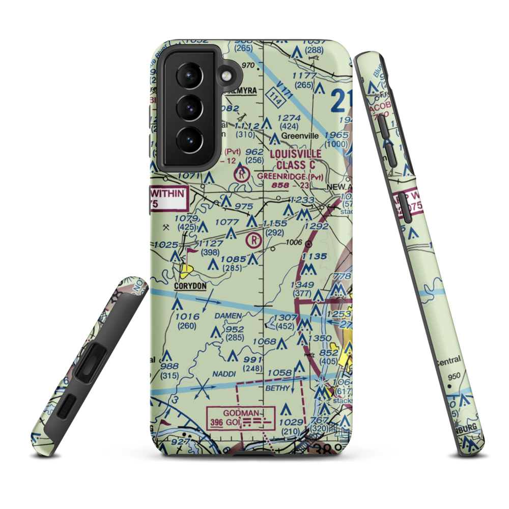 Greenridge RLA Restricted Landing Area (IN14) VFR Sectional Samsung Phone Case Samsung Galaxy S21 FE model shown