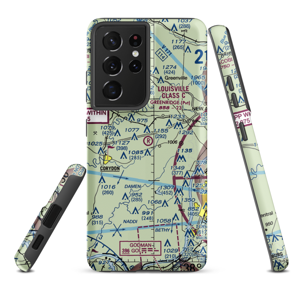 Greenridge RLA Restricted Landing Area (IN14) VFR Sectional Samsung Phone Case Samsung Galaxy S21 Plus model shown