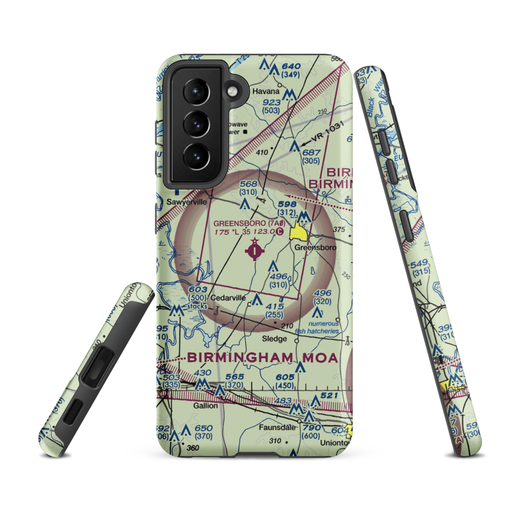 Greensboro Municipal Airport (7A0) VFR Sectional Samsung Phone Case Samsung Galaxy S21 FE model shown