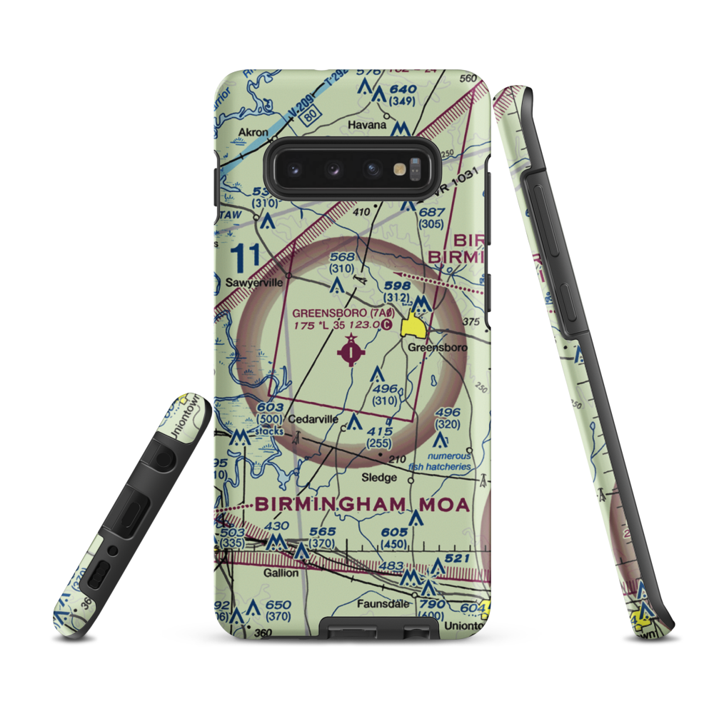 Greensboro Municipal Airport (7A0) VFR Sectional Samsung Phone Case Samsung Galaxy S10e model shown