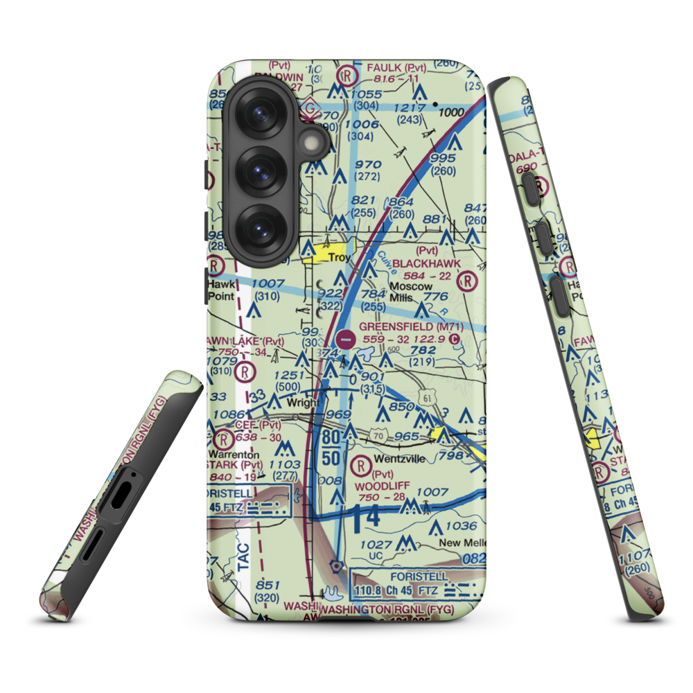 Greensfield Airport (M71) VFR Sectional Samsung Phone Case Samsung Galaxy S25 Plus model shown