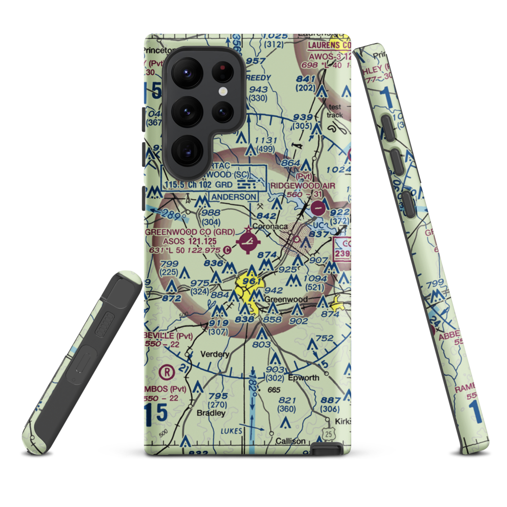Greenwood County Airport (GRD) VFR Sectional Samsung Phone Case Samsung Galaxy S22 Ultra model shown