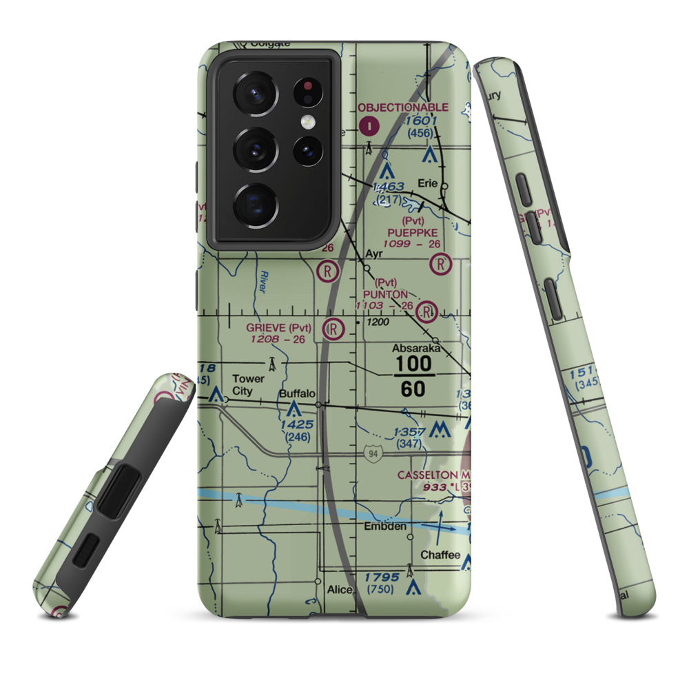 Grieve Airport (ND59) VFR Sectional Samsung Phone Case Samsung Galaxy S21 Ultra model shown