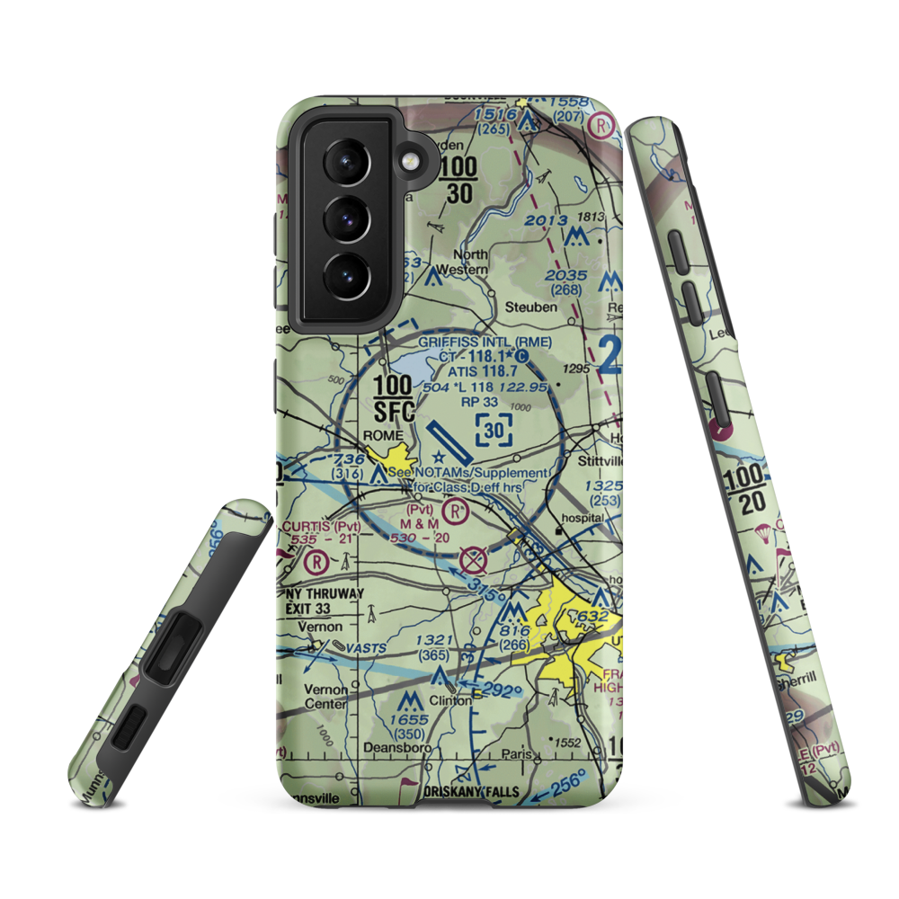 Griffiss International Airport (RME) VFR Sectional Samsung Phone Case Samsung Galaxy S21 FE model shown