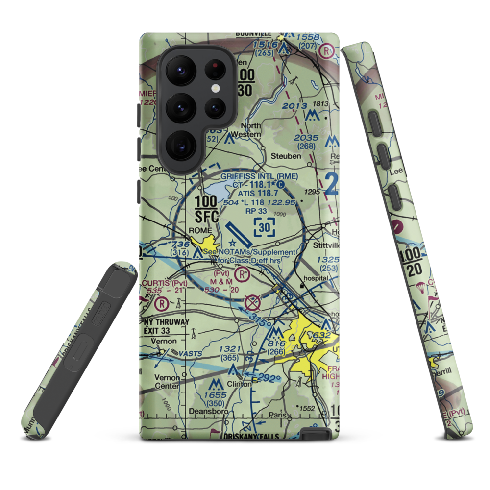 Griffiss International Airport (RME) VFR Sectional Samsung Phone Case Samsung Galaxy S22 Ultra model shown