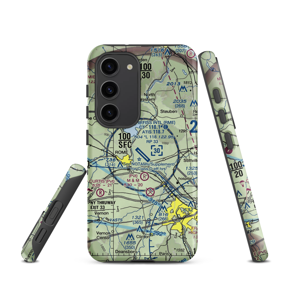 Griffiss International Airport (RME) VFR Sectional Samsung Phone Case Samsung Galaxy S23 model shown
