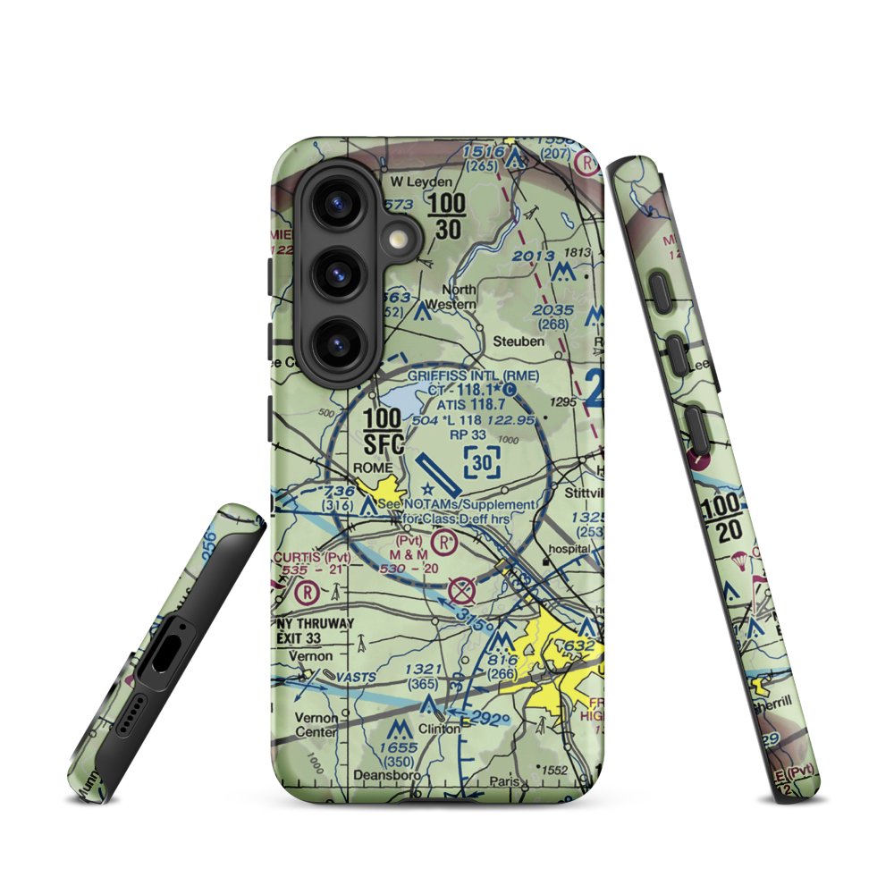 Griffiss International Airport (RME) VFR Sectional Samsung Phone Case Samsung Galaxy S24 model shown