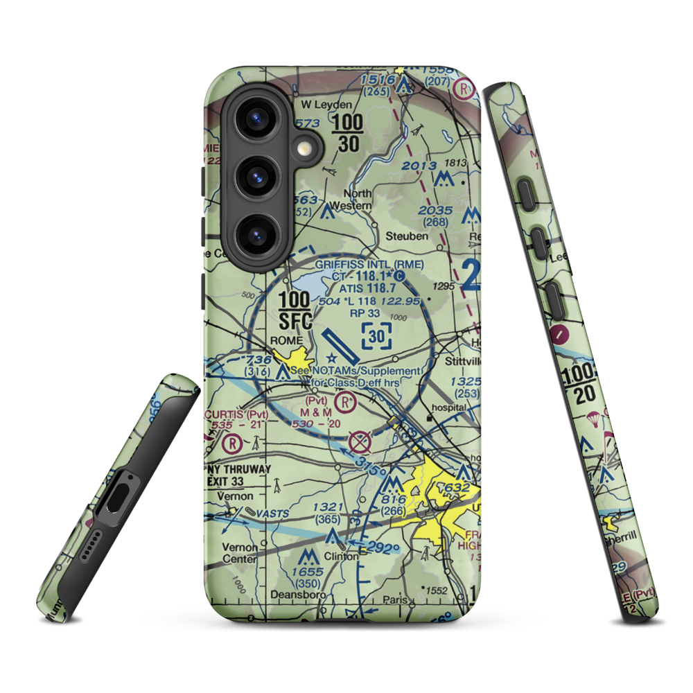 Griffiss International Airport (RME) VFR Sectional Samsung Phone Case Samsung Galaxy S24 Plus model shown