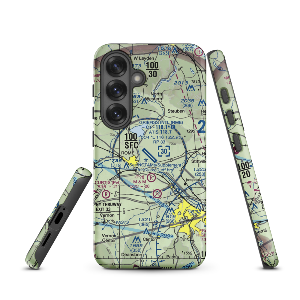 Griffiss International Airport (RME) VFR Sectional Samsung Phone Case Samsung Galaxy S25 model shown