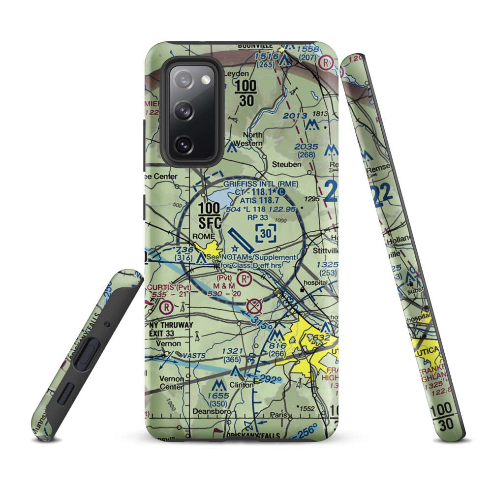Griffiss International Airport (RME) VFR Sectional Samsung Phone Case Samsung Galaxy S20 FE model shown