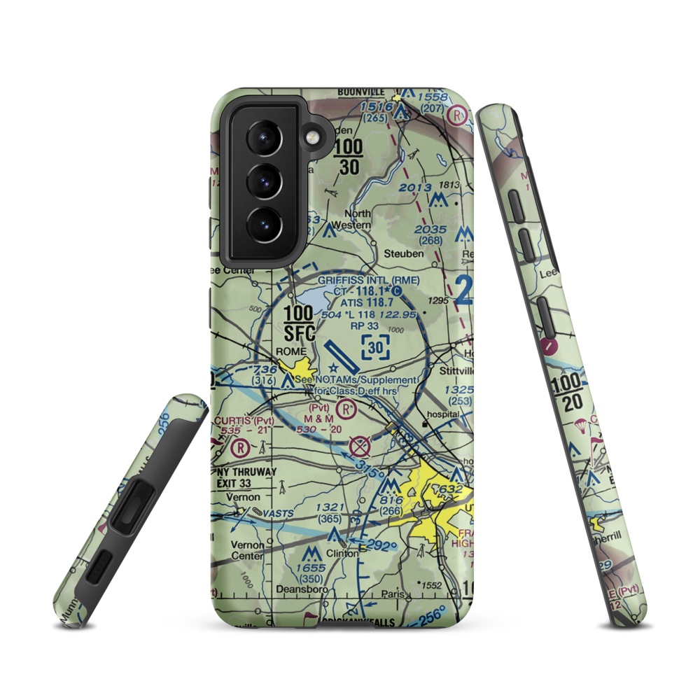 Griffiss International Airport (RME) VFR Sectional Samsung Phone Case Samsung Galaxy S21 model shown