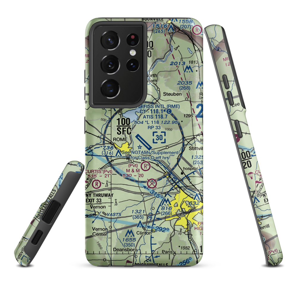 Griffiss International Airport (RME) VFR Sectional Samsung Phone Case Samsung Galaxy S21 Plus model shown