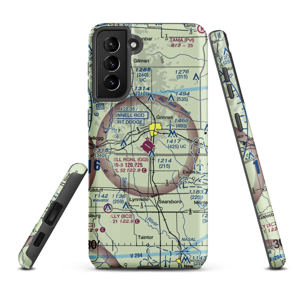 Grinnell Regional Airport (GGI) VFR Sectional Samsung Phone Case Samsung Galaxy S21 Plus model shown