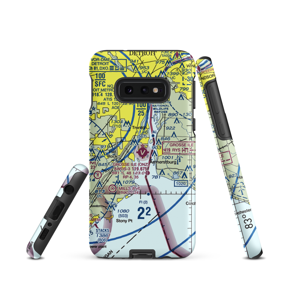 Grosse Ile Municipal Airport (ONZ) VFR Sectional Samsung Phone Case Samsung Galaxy S10e model shown