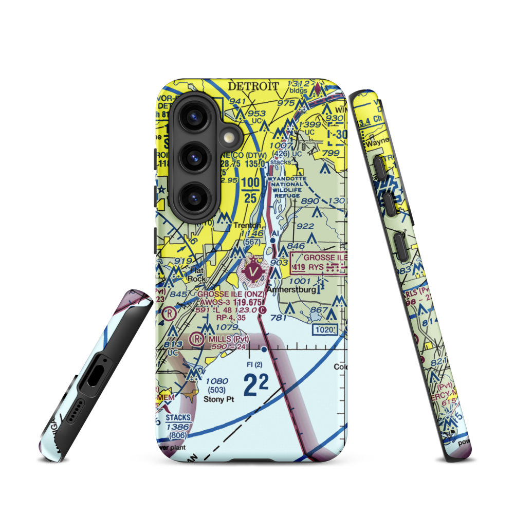 Grosse Ile Municipal Airport (ONZ) VFR Sectional Samsung Phone Case Samsung Galaxy S24 model shown