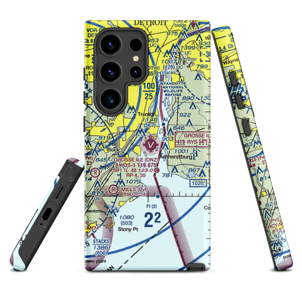 Grosse Ile Municipal Airport (ONZ) VFR Sectional Samsung Phone Case Samsung Galaxy S24 Ultra model shown
