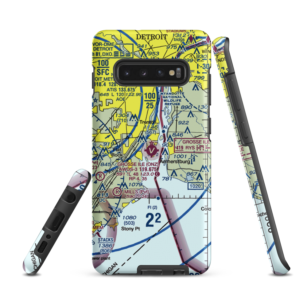 Grosse Ile Municipal Airport (ONZ) VFR Sectional Samsung Phone Case Samsung Galaxy S10 Plus model shown