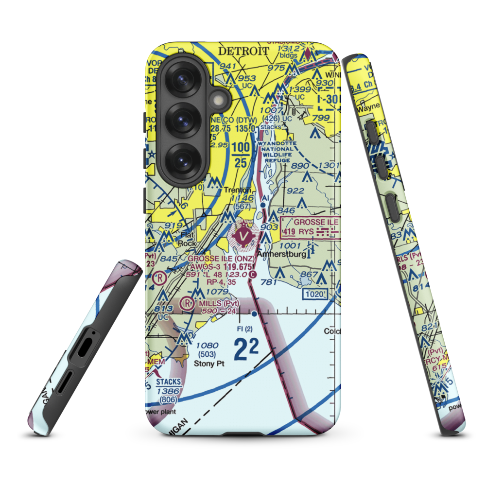 Grosse Ile Municipal Airport (ONZ) VFR Sectional Samsung Phone Case Samsung Galaxy S25 Plus model shown