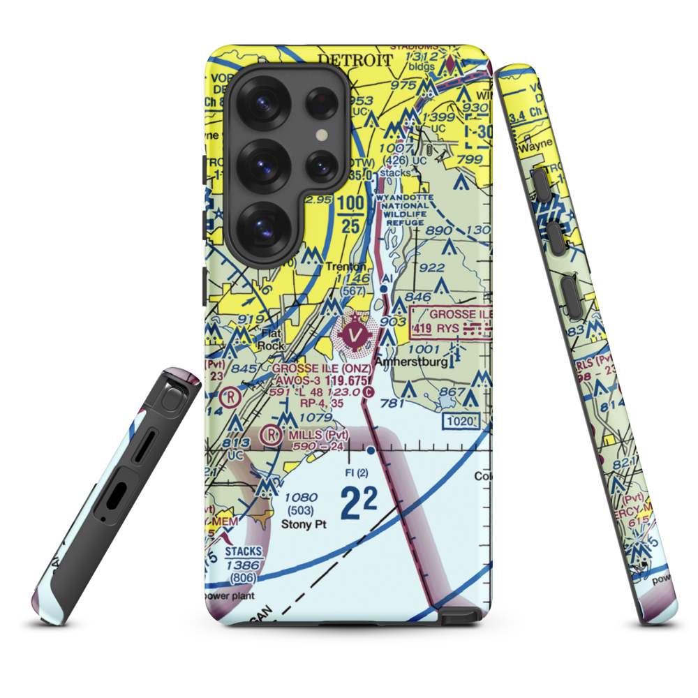 Grosse Ile Municipal Airport (ONZ) VFR Sectional Samsung Phone Case Samsung Galaxy S25 Ultra model shown