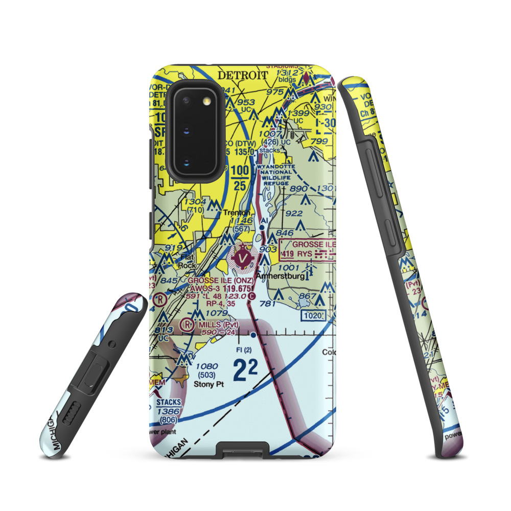 Grosse Ile Municipal Airport (ONZ) VFR Sectional Samsung Phone Case Samsung Galaxy S20 model shown