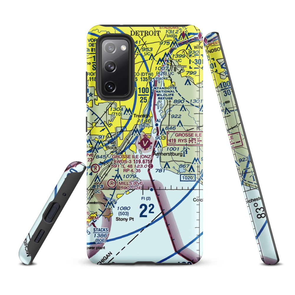 Grosse Ile Municipal Airport (ONZ) VFR Sectional Samsung Phone Case Samsung Galaxy S20 FE model shown