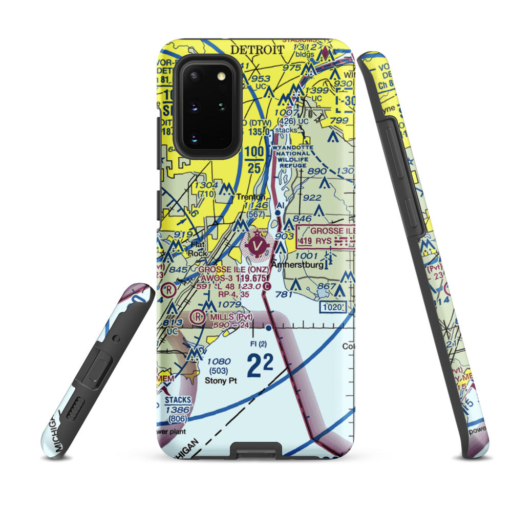 Grosse Ile Municipal Airport (ONZ) VFR Sectional Samsung Phone Case Samsung Galaxy S20 Plus model shown