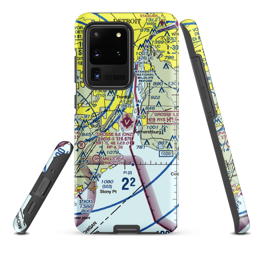 Grosse Ile Municipal Airport (ONZ) VFR Sectional Samsung Phone Case Samsung Galaxy S20 Ultra model shown